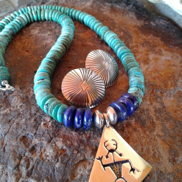 Sterling Silver turquoise lapis necklace SET - Picture 12 of 16